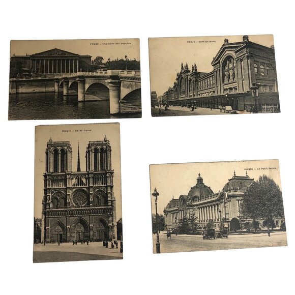 Paris 4 Postcards Notre-Dame Gare Du Nord Le Petit Palais & Chambre Des Députés - Picture 1 of 16